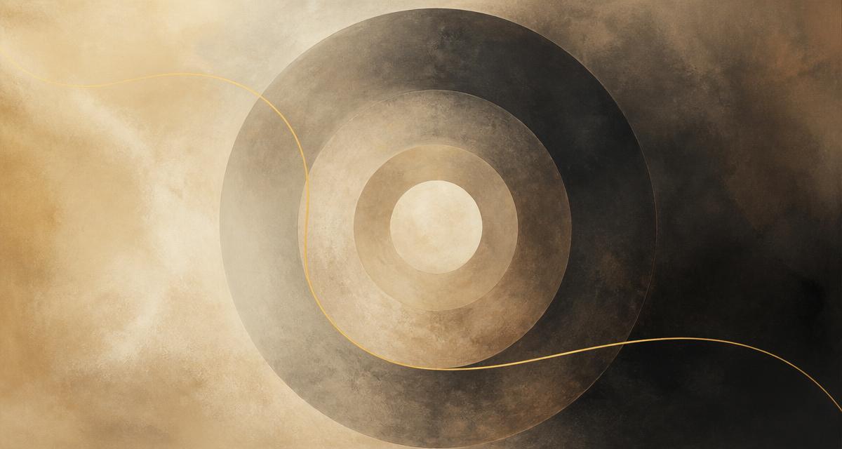 Abstract editorial illustration of four nested concentric rings in beige and charcoal