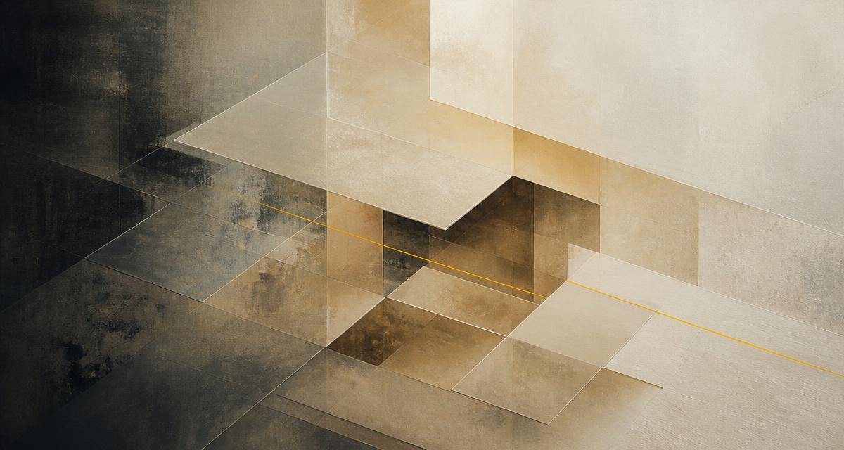 Abstract editorial illustration of interlocking translucent tiles revealing depth beneath