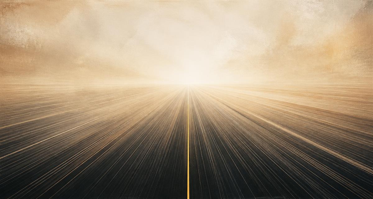 Abstract editorial illustration of accelerating streaks converging toward a luminous horizon